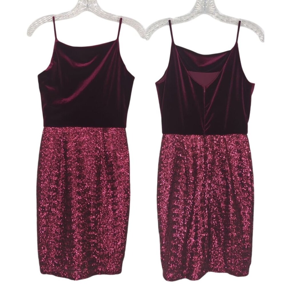 Black Halo Julissa Burgundy Velvet & Sequins Dress sz 0 Cocktail Spaghetti Strap